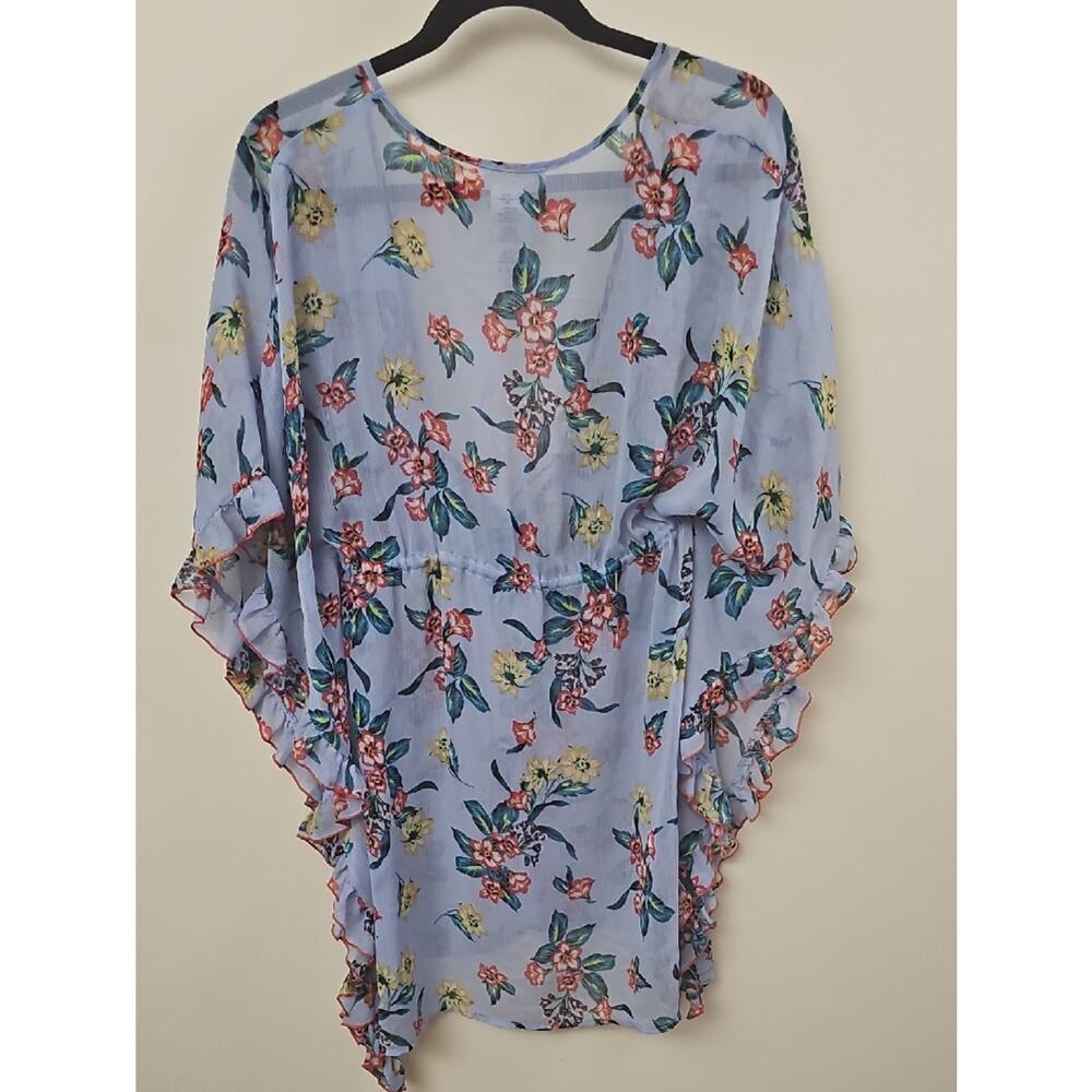 Jessica Simpson Pale Blue Floral Tie-Front Sheer Tunic Or Cover Up SZ S - Picture 6 of 7